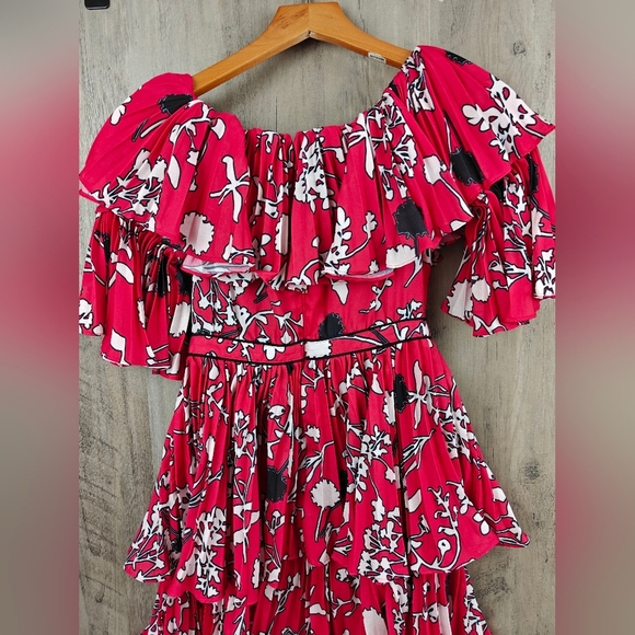 Self-Portrait Off Shoulder Pleated Floral Mini Dress Size 4 - Picture 11 of 13